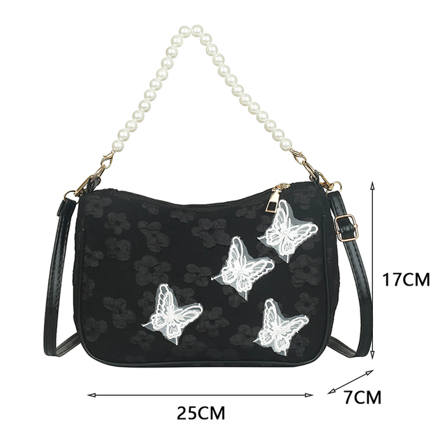 Retro Handbag 2022 Spring Butterfly Print Women Shoulder Bags Pearl Chain Handbags Female Crossbody Messenger Clutch Bags