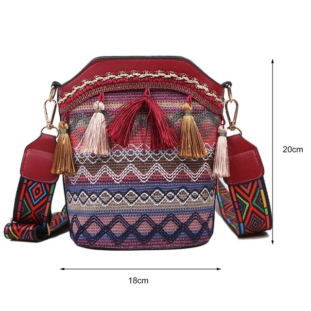 2022 Summer Ethnic Women Shoulder Crossbody Bag Woven Tassels Small Bucket Female Handbags Messenger Satchel Designer Handbag