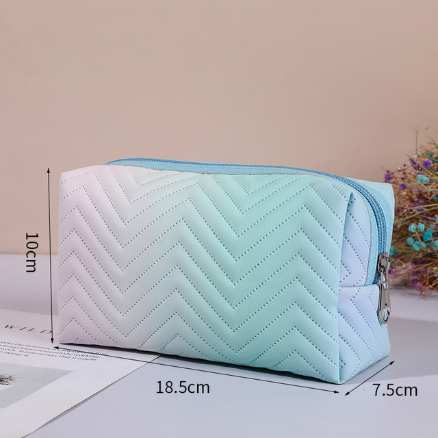 1PC Gradient Color PU Leather Cosmetic Bag For Women Zipper Travel Cosmetic Bag Large Female Waterproof Make Up Pouch Necessities