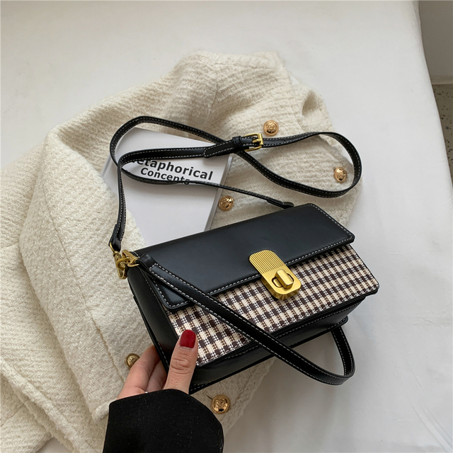 Burminsa Stylish Plaid Small Armpit Shoulder Crossbody Bags for Women Brand Designer Turn Lock Flap Ladies Handbags Spring 2022