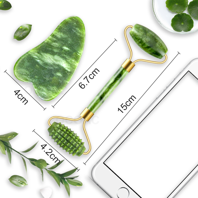 2pcs/set Gua Sha Massager for Face Care Jade Rollers Beauty Health Skin Scraping Chin Lifting Natural Stone Gouache Massage