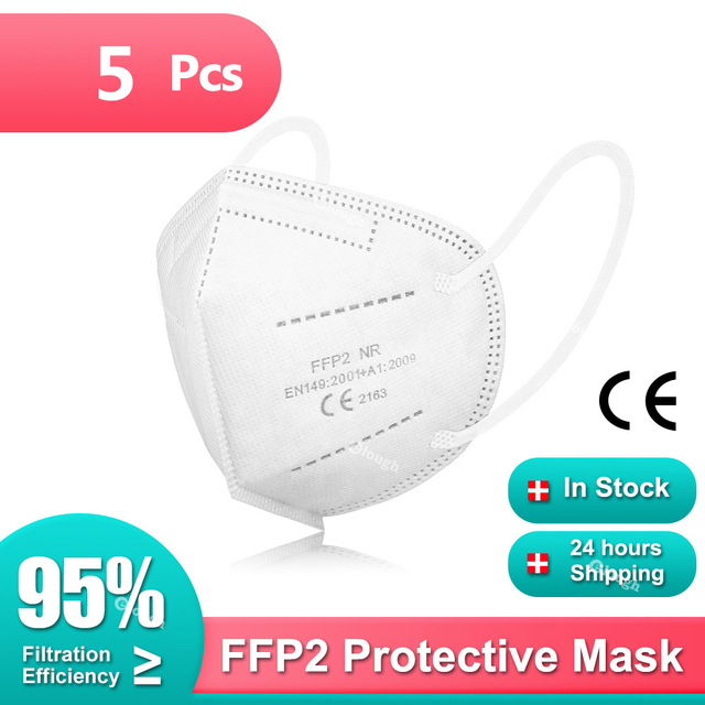 أقنعة الكبار FFP2 Mascarillas Negras KN95 قناع الوجه وافق FPP2 5 رقائق قناع أسود ffp2قناع ffp2reuse zable قناع ffp3 masque CE