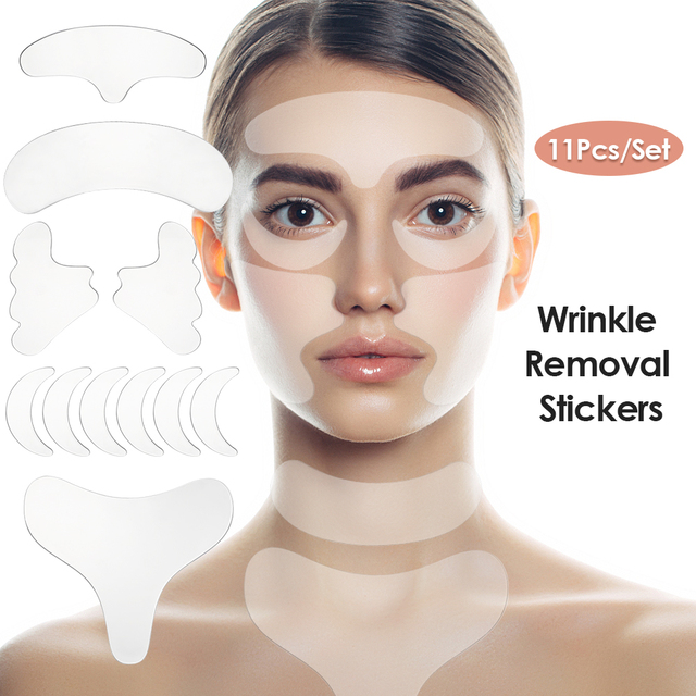 Reusable Silicone Wrinkle Removal Sticker Face Lifting Strips Set Forehead Neck Line Eye Patches Remover Anti Aging Skin Pads