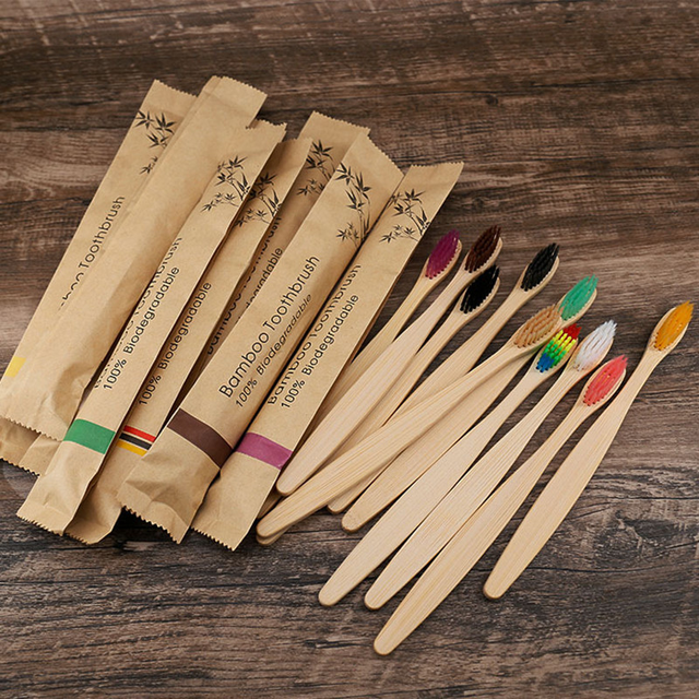 100pcs Eco-friendly Bamboo Reusable Toothbrush Portable Adult Wooden Soft Toothbrush Laser Custom Engraving Logo