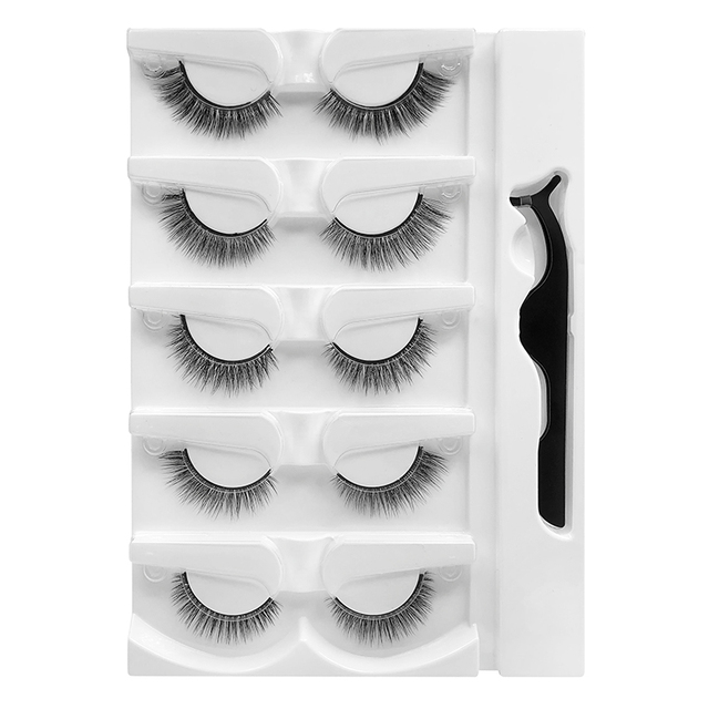 5 Pairs - Reusable Self Adhesive False Eyelashes With Adhesive Tape Natural Waterproof Eye Lashes To Wear No Glue Needed