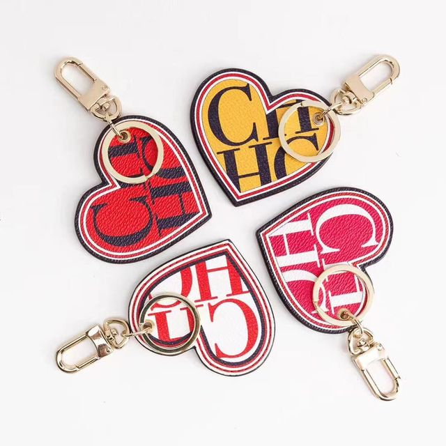 2021 Lovely PU Heart and Round CH Print Keyring Necklace Bag Accessories for Women