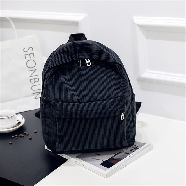 Personalized corduroy black navy khaki gary student backpack embroidered custom large capacity school bag for students and adults