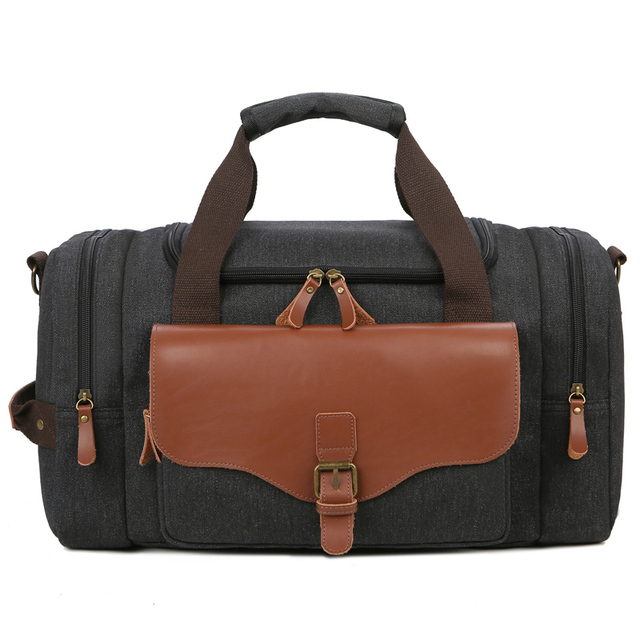 Large Capacity Weekend Men's Leather Weekend Bag Multifunction Canvas Bag Carrying Luggage Bag Travel Bag