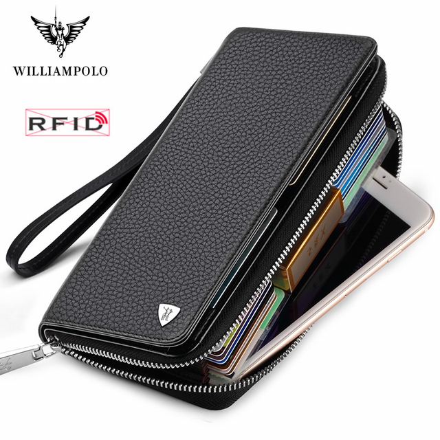 Williapolo Men's Clutch Bag Business Wallet Card Holder Coin Purse 100% Cowhide Leather Wallet for Men Passport Cover