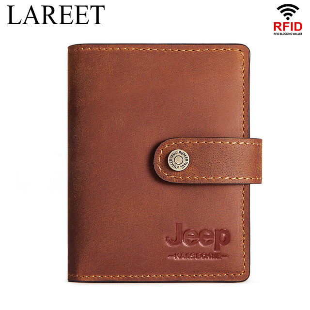 Short RFID Men Thin Bank Wallets Credit Card Holder Slim Male Nut Zipper Hasp Purse Genuine Leather Passport Travel Bags