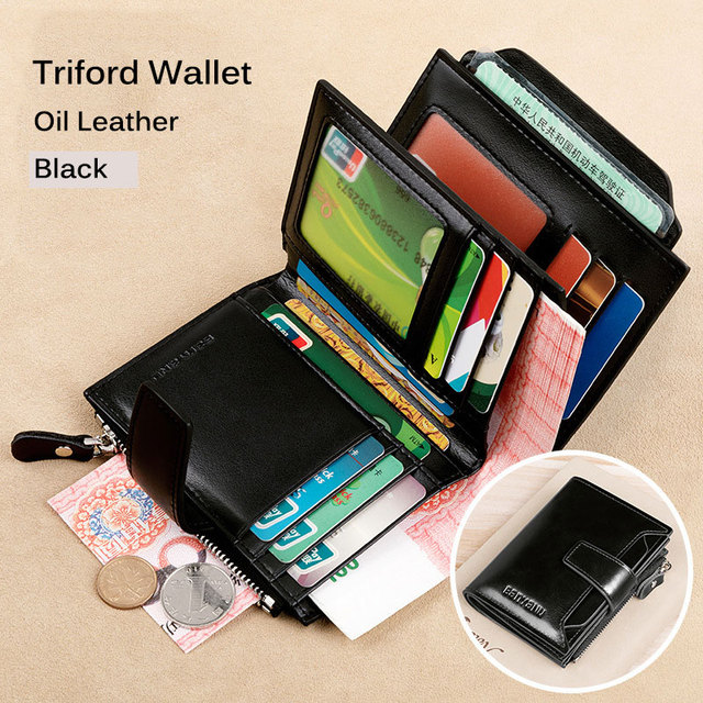 Men's Genuine Leather RFID Blocking Trifold Wallet Short Vintage Multifunctional Credit Card Holder Coin Zipper Pocket Money Bags