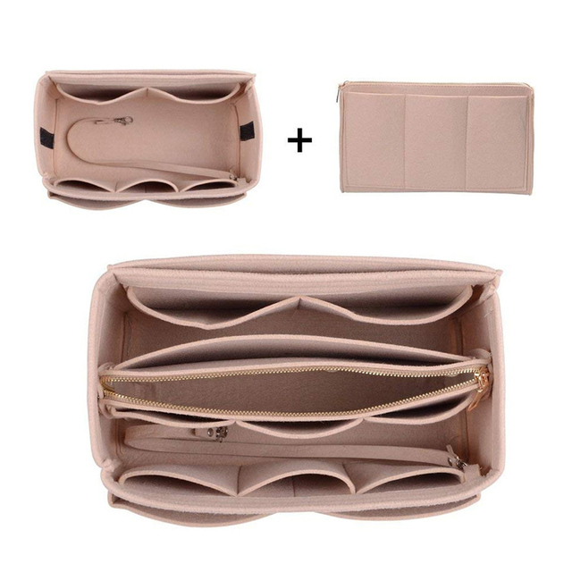 New Popular Women Makeup Organizer Felt Cloth Insert Bag Multifunction Travel Cosmetic Bag Girl Toiletry Storage Liner Bags