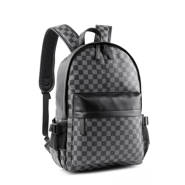 Fashion Classic Plaid Korean Version Large Capacity Backpacks PU Leather Waterproof Travel Bag Urban Business Men's Schoolbag