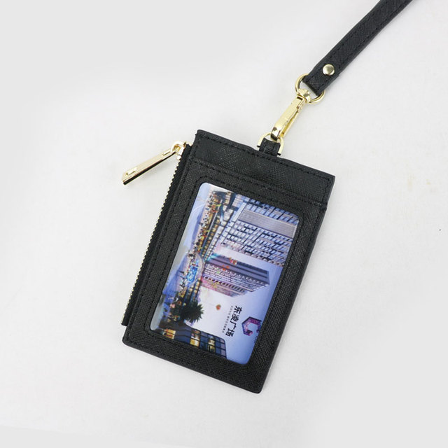 Cowhide Initial Lettering Card Holder Cowhide Card Holder with Name Place and Long Lanyard for Carrying Men and Women Cards Pull Out Easily