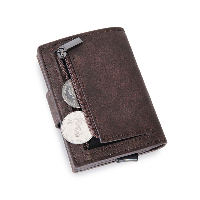 DIENQI - Leather & Leather Business Card Holder for Men with Rfid Lock, Pocket Case, Smart Wallet