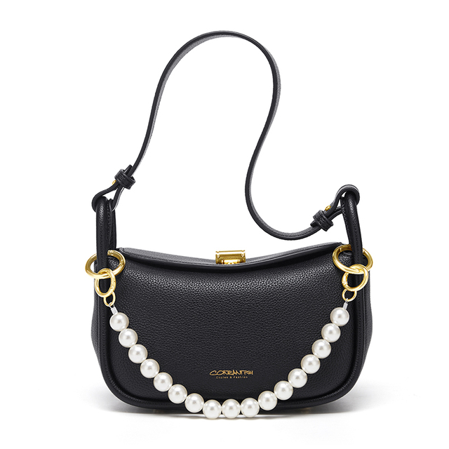 Elegant Women's Underarm Bag Shoulder Bags Pearl Decoration Fashion Trendy Luxury Designer Cowhide Female Handbags