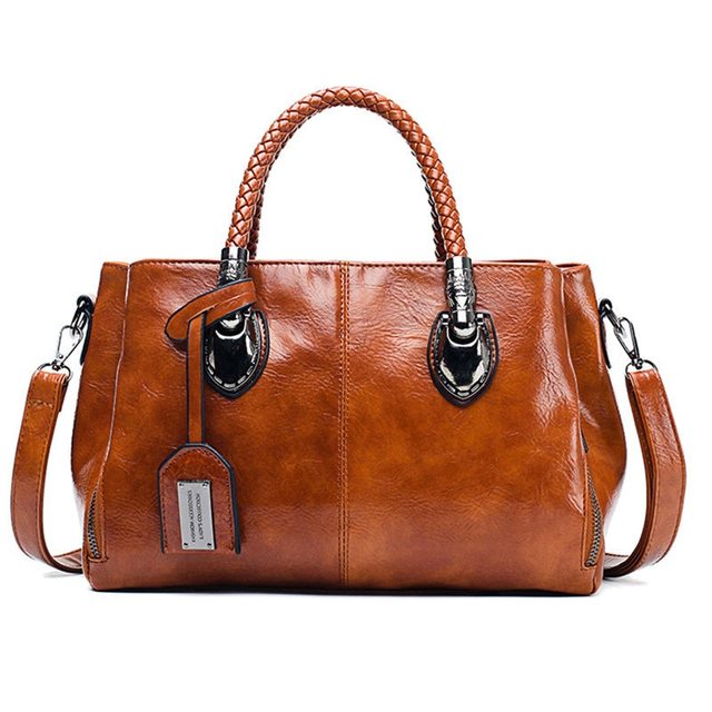 Women's Oil Wax Classic Leather Handbag, Designer Shoulder Bag, Collection 2021