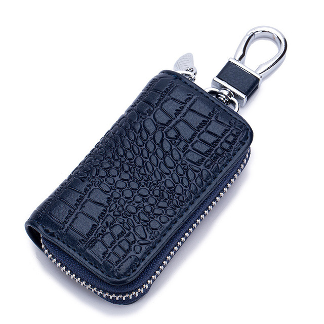 Fashion Genuine Leather Car Key Bag Unisex Crocodile Print Zipper Top Quality Cow Split Key Organizer Purse