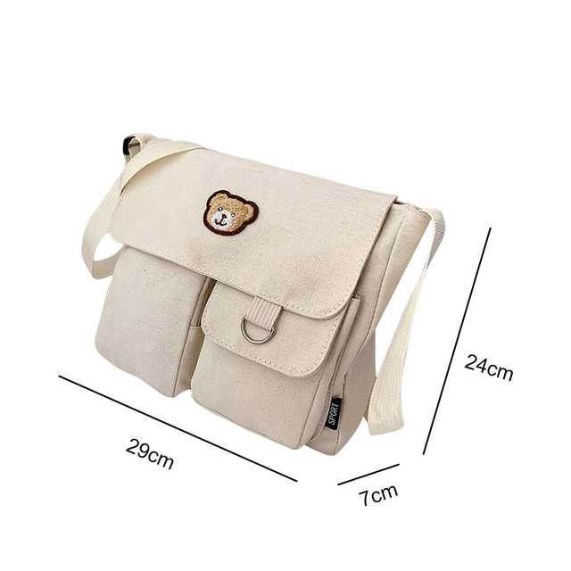 Preppy Style Women Canvas Multi-Pocket Shoulder Bag Female Luxury Small Bag Travel Shopping Bags