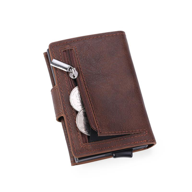 DIENQI Rfid Blocking Card Holder Men Wallets Slim Thin Leather Metal Magic Smart Wallet Male Coin Purse Coffee Wallets for Men