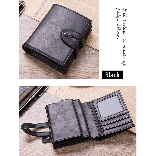 DIENQI Rfid Card Holder Smart Wallets Mens Leather Trifold Wallet Black Vintage Short Male Purses With Coin Pocket Walet Fleet