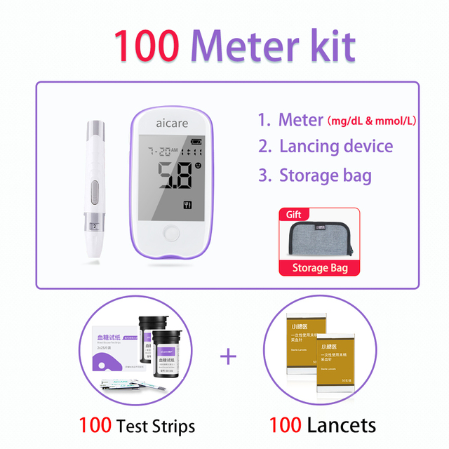 AICARE Blood Glucose Meter Glucometer Diabetic 50/100 Test Strips Lancets Blood Sugar Meter Monitor Medical Devices Tester