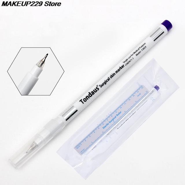 Hot 1 Set Surgical Eyebrow Skin Tattoo Marker Pen Accessories Tool With Measuring Ruler