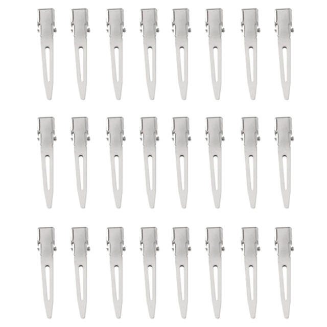 24pcs Single Prong Curl Duck Bill Hair Clips Silver Divided Hairpins Metal Modeling Positioning Alligator Barrette