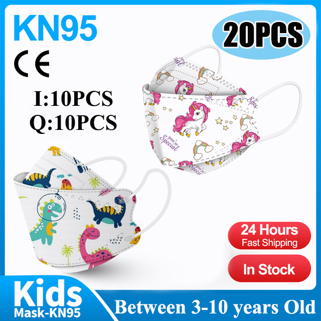 20pcs 3D Cartoon Kn95 Masks Kids N95 Respirator n95mascarillas Enfant Fish 4 Layer Print Dustproof Ffp2 Children Christmas Mask