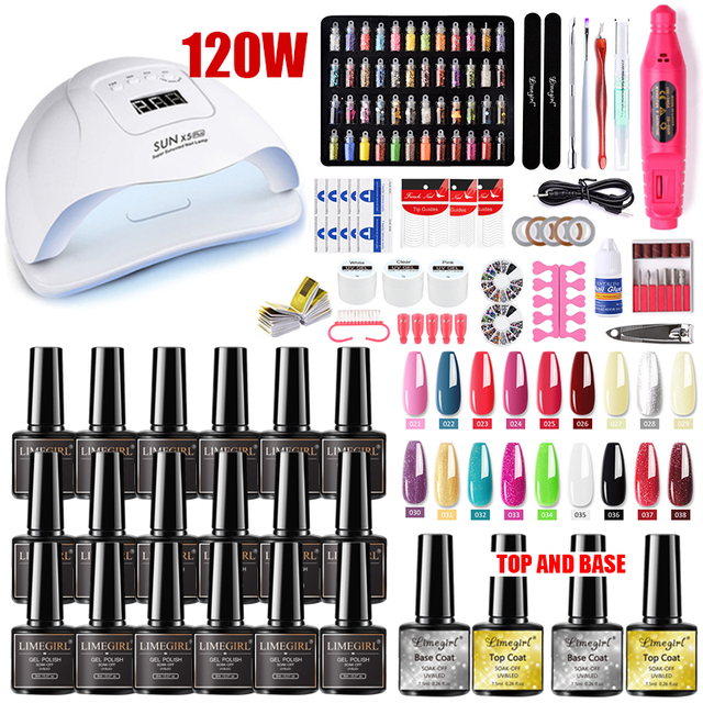 Nail Set With Nail Lamp Nail Dryer Manicure Drill Machine Manicure Set Kit Polygels Nail Gel Polish Set Soak Off Nail Art Tools Kits