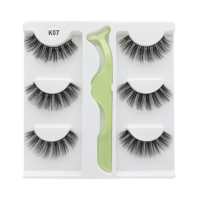 3 Pairs - Faux Mink Hair False Eyelashes With Eyelash Curler 3D Soft Eye Lashes Extension Fluffy False Eyelashes Eye Makeup Tools