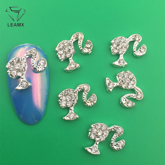 LEAMX 10pcs/bag Clear Rhinestones Nails Art Decorations Beautiful Girls Nail DIY 3D Gems Alloy Nail Diamond Charms Supply L413