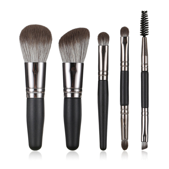 Loebig 5pcs Mini Makeup Brushes Set Powder Foundation Blush Highlighter Contour Eye Shadow Eyebrow Lash Portable Cosmetic Brush