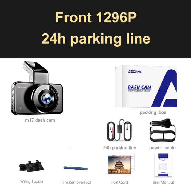 Azdomm17 Car DVR Dashcam Video Recorder 1296P HD Night Vision ADAS Dash Cam Car Wifi DVR Dual Lens 24H Parking Monitor Cam