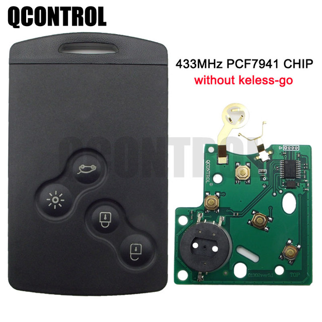 QCONTROL 4 أزرار سيارة مفتاح بعيد دعوى لرينو ميجان 433MHz PCF7941 رقاقة دون مفتاح الذهاب