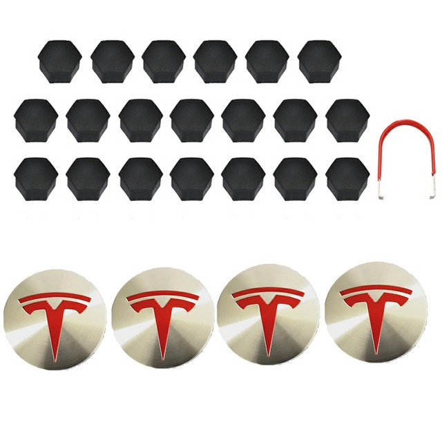 Decorative Wheel Center Hub Caps for Tesla Model 3/S/X Set of Tesla Logo Wheel Caps Center Hub Nut Lug Nut Cover for Tesla