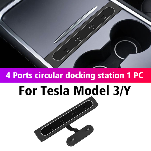 For Tesla 2021-2022 Model 3 Model Y 27W Intelligent Fast Charger Docking Station USB Ext Hub Interior Decoration Accessories