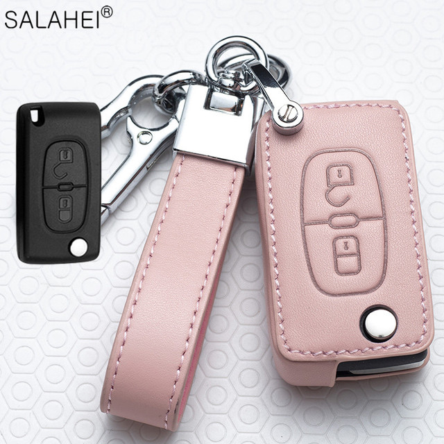 Leather Car Key Case Covers For Peugeot 107 206 207 208 306 307 301 308S 407 2008 3008 4008 5008 RCZ For Citroen C1 C2 C3 C4 C5