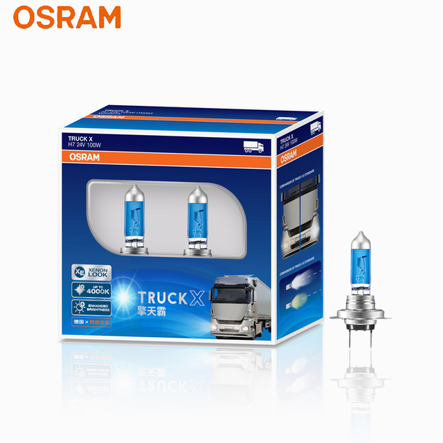 OSRAM H7 H4 H3 H1 24V Truck X Headlights High Power 100W/130W 4000K Brightening and Whitening Halogen Bulb (2pcs)