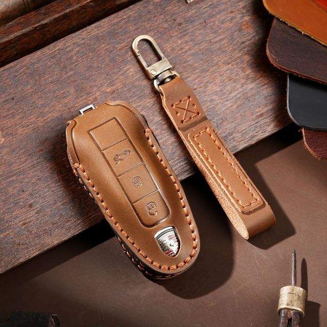 New Luxury Genuine Leather Car Key Cover Case For Porsche Macan 718 Cayenne Palmer Lamela 911 Keychain Holder Car Accessories