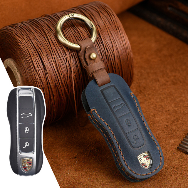 Leather Key Cover Case Car Accessories Fob Protector For Porsche Cayenne Pamela Macan 718 Panamera Keychains Holder Bag Keyring