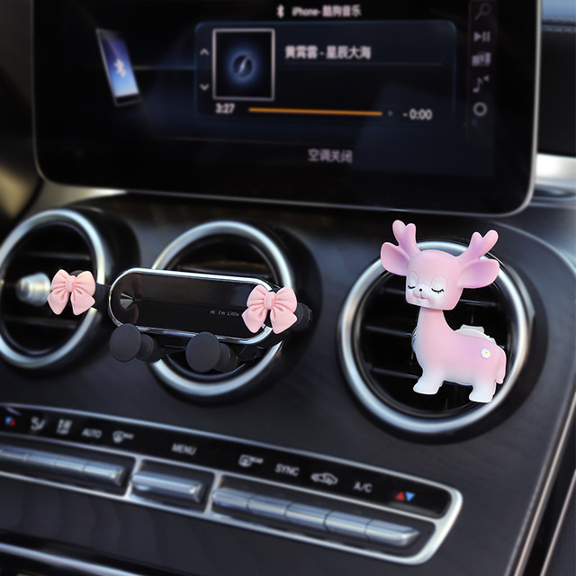 Cute Universal Car Phone Holder Air Conditioning Air Outlet Decoration Air Freshener Car Perfume Ladies Auto Interior Accessories