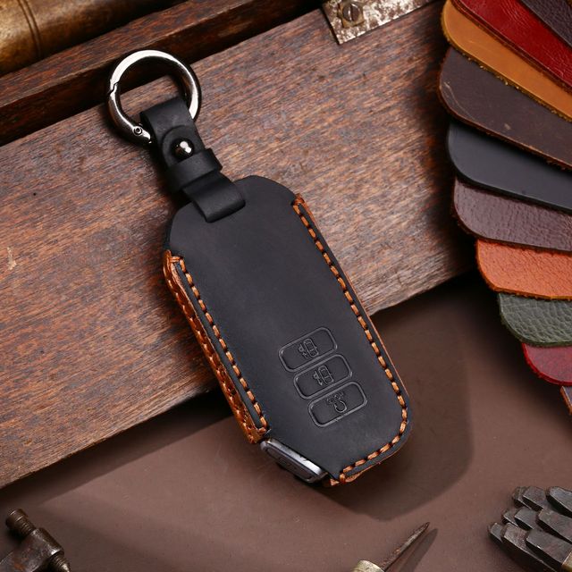 Luxury Car Key Cover Case Genuine Leather Keychain Accessories For Kia Ev6 Seltos K5 Sorento Mq4 7 Button Keyring Holder Shell