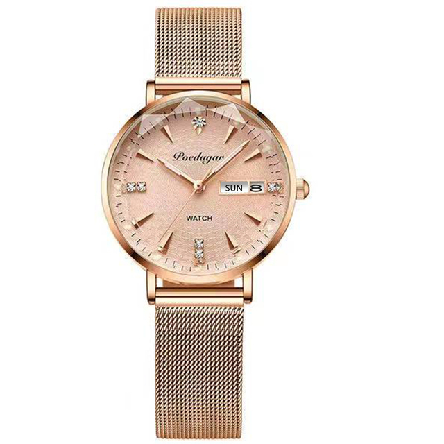 Swiss Brand POEDAGAR Women Watches Luxury Rose Gold Mesh Wristwatch Fashion Simple Waterproof Date Ladies Bracelet Watch Clock