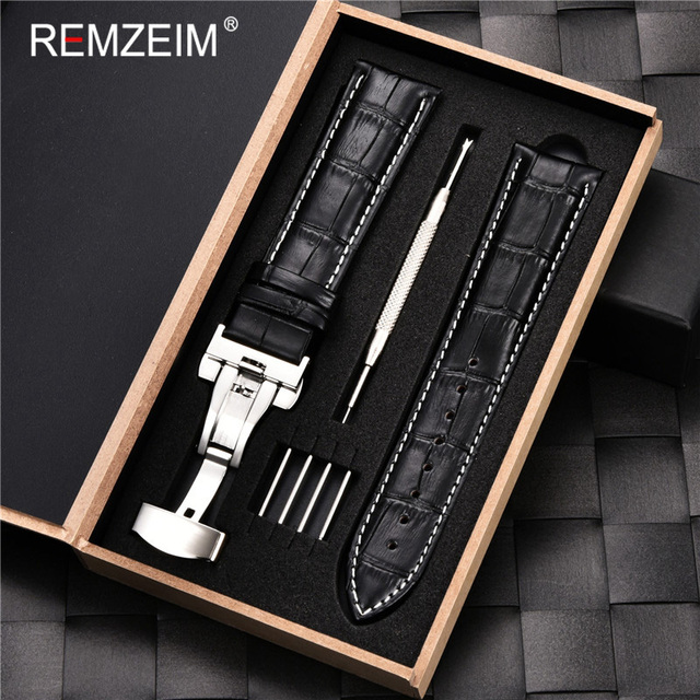 Remz Patterned - Genuine calfskin leather watch strap size 16, 17, 18, 19, 20, 21, 22, 23 and 24mm, with box and watch accessories