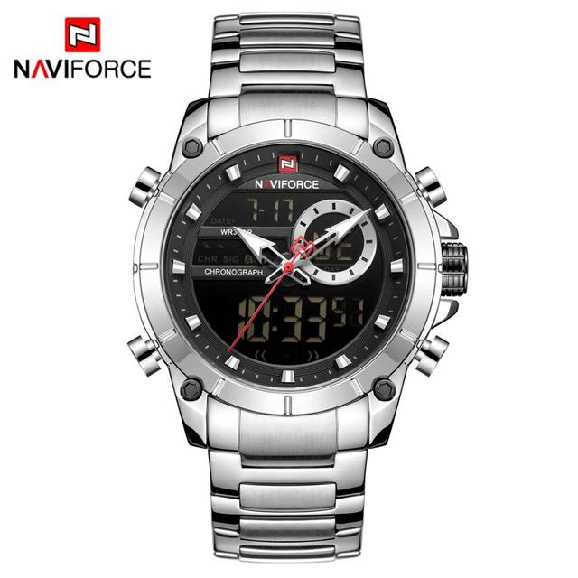 NAVIFORCE Men Military Sports Wrist Watch Gold Quartz Steel Waterproof Dual Display Male Clock Watches Relogio Masculino 9163