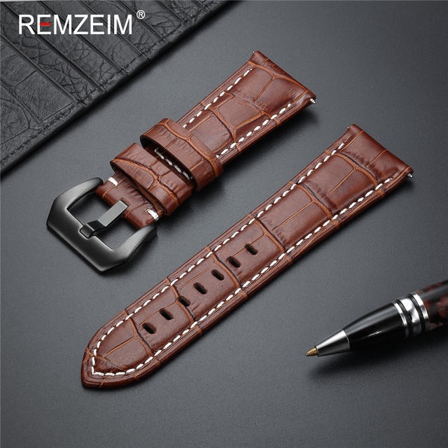 Remz Plaid - Genuine Leather Watch Strap, Blue Watch Strap, Solid Metal Buckle Watch Accessories, 20 22 24 26mm, New