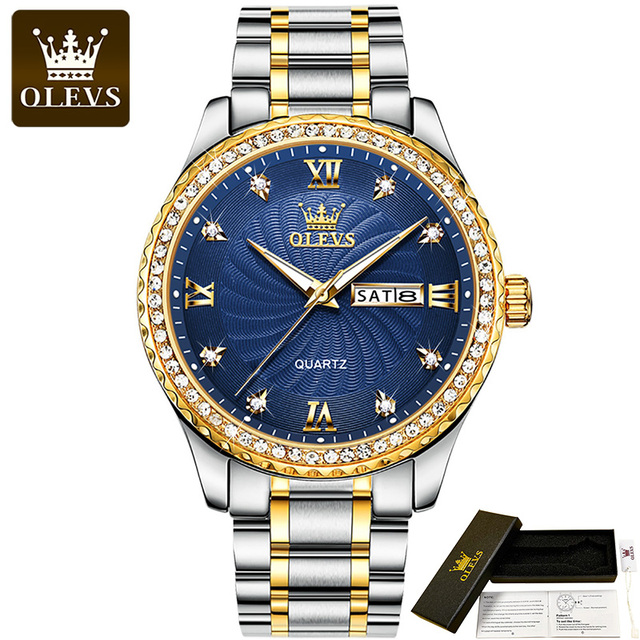 OLEVS Quartz Stainless Steel Strap Men's Wristwatches Waterproof Business Golden Diamond Inlaid Luxury Watch For Men Luminous