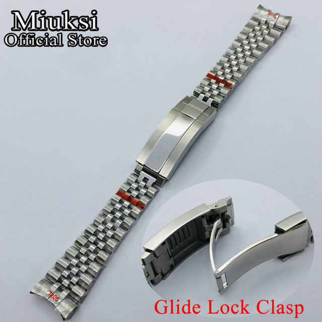 Miuksi 20mm Silver Gold Jubilee Bracelet Slide Glide Lock Clasp 904L Stainless Steel Strap Fit Watch Case Watch Band