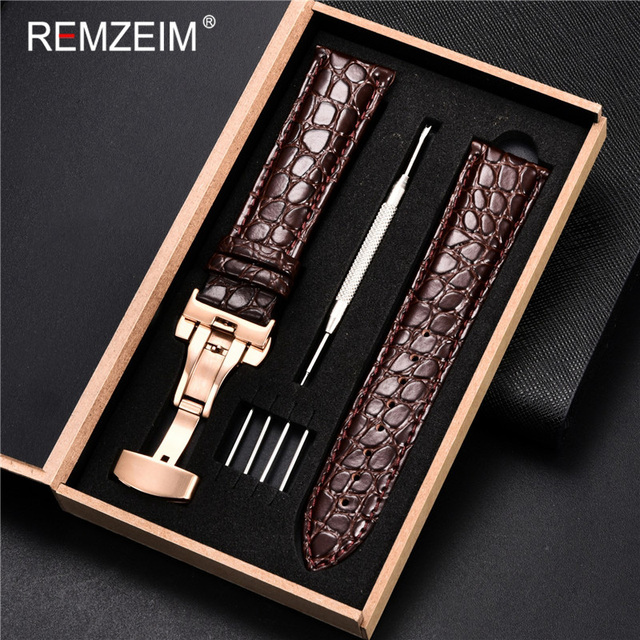 REMZEIM Calfskin Watchband 18mm 19mm 20mm 21mm 22mm 24mm Women Men Leather Strap Watch Band Accessories Wristband